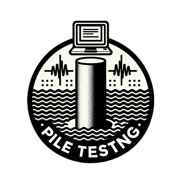 Logo of Pile Testing that contain seismic signal with PC to acquire and analyze the signal.